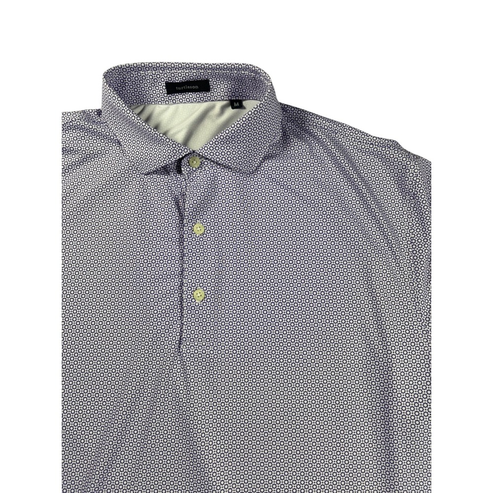 Turtleson Mens Performance Polo Shirt Purple White Geometric Print Size Medium
